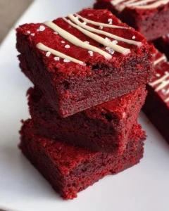 Deliciously moist red velvet brownies topped with cream cheese frosting