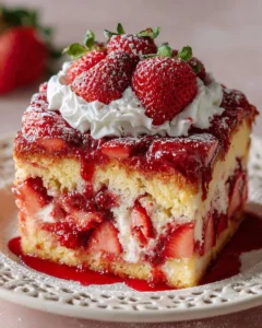 Strawberry Earthquake Cake Delight with chocolate and strawberries