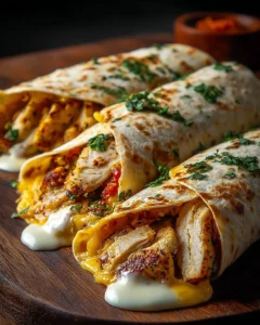 Tender chicken tortillas with melted cheese on a plate