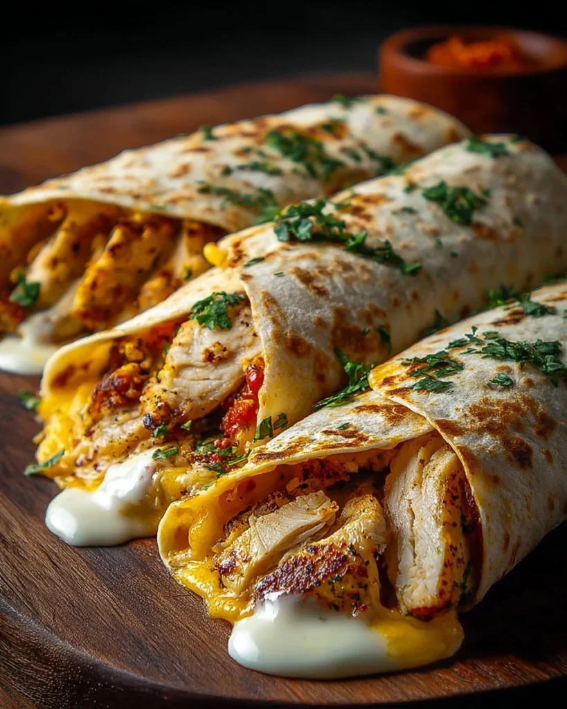 Tender chicken tortillas with melted cheese on a plate