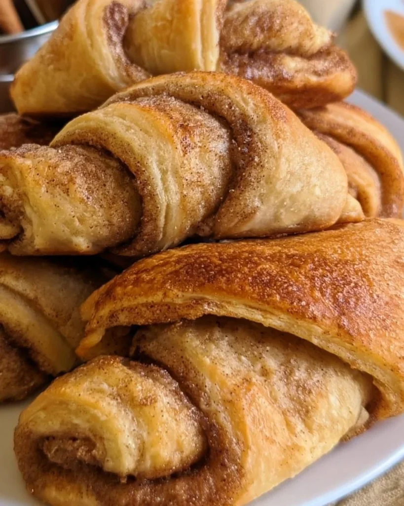 Air fryer cinnamon crescent rolls drizzled with cream cheese glaze