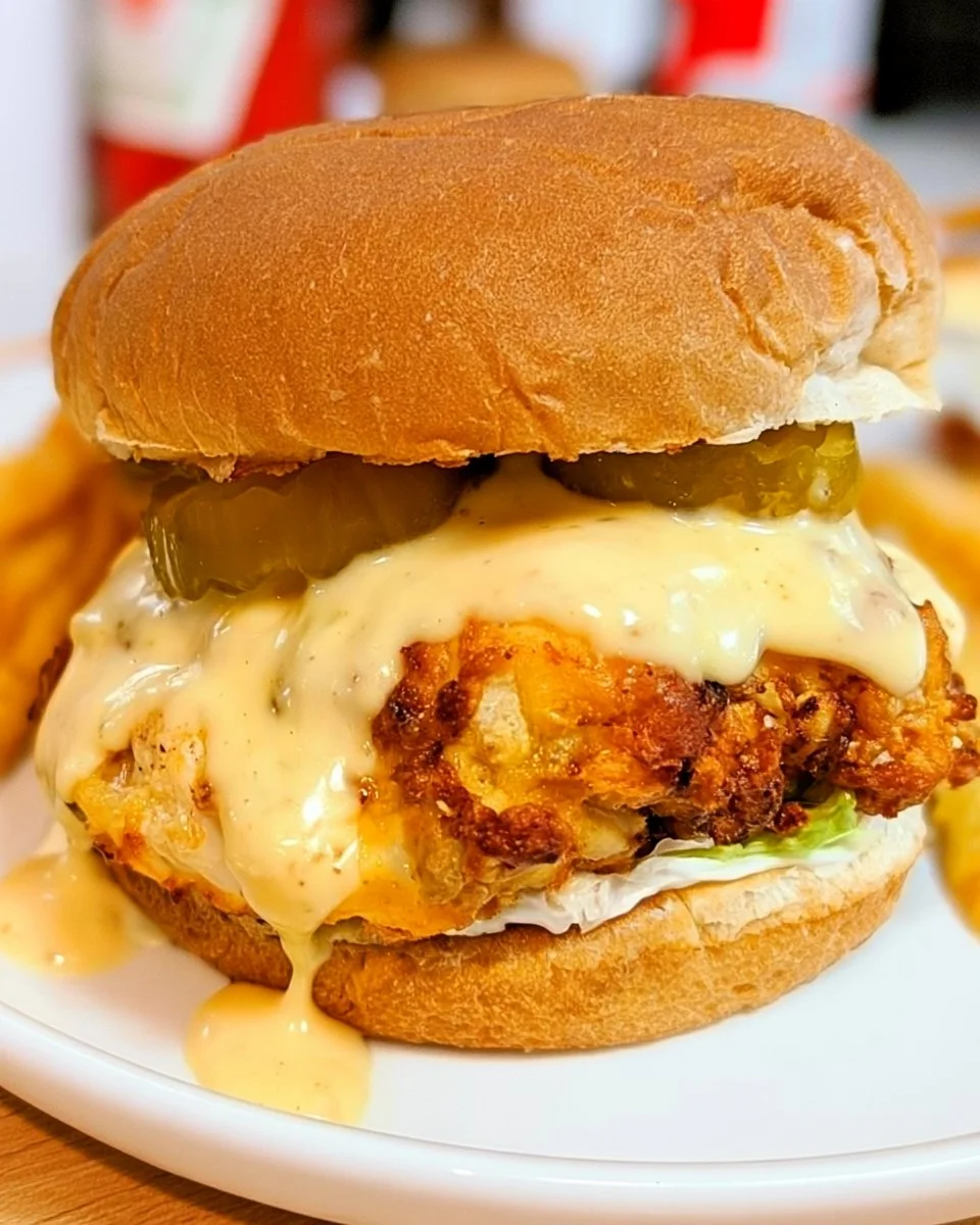Air Fryer Crispy Chicken Sandwich with Pickle Brine 4 Air fryer crispy chicken sandwich with pickles on a toasted bun