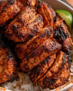 Delicious blackened chicken served on a plate with herbs and spices.