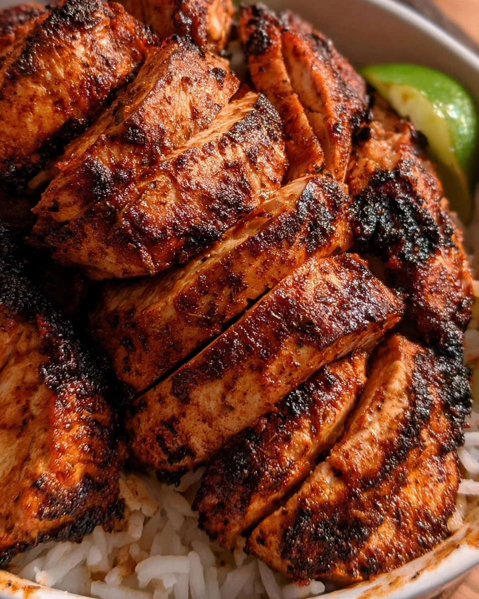 Blackened Chicken Breasts 1 Delicious blackened chicken served on a plate with herbs and spices.