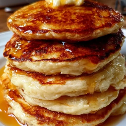 Buttermilk Pancakes with Warm Buttermilk Syrup 3 Stack of buttermilk pancakes with warm buttermilk syrup and butter