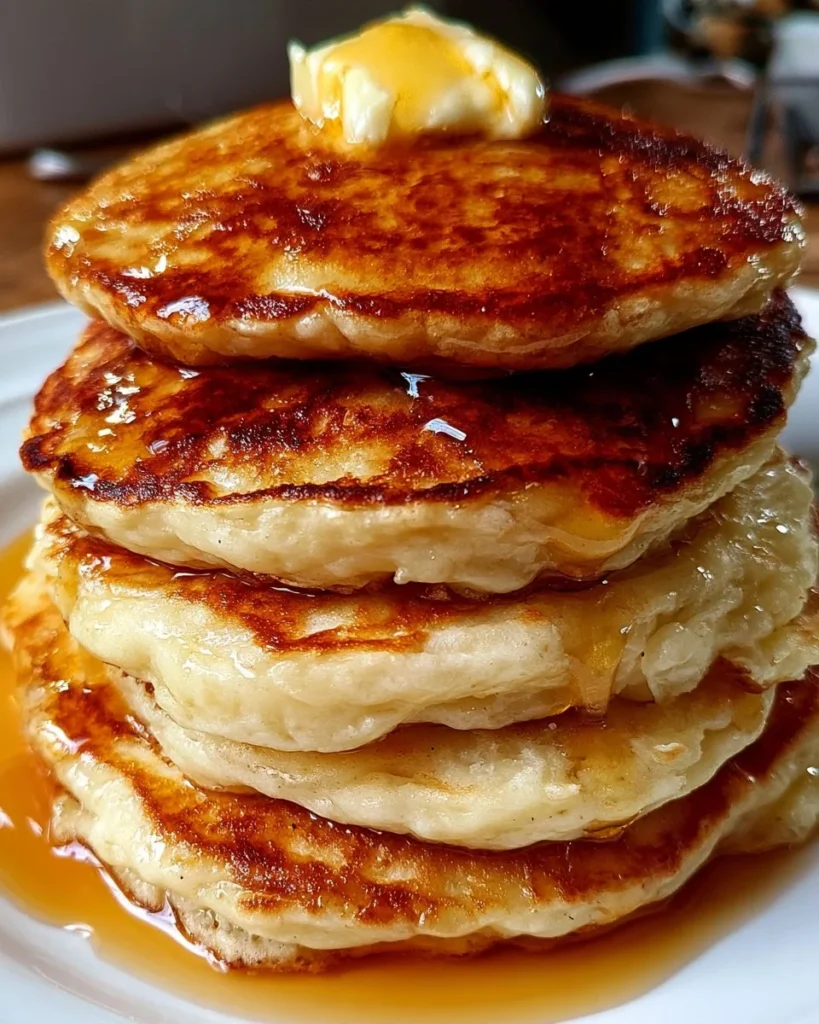 Buttermilk Pancakes with Warm Buttermilk Syrup 2 Stack of buttermilk pancakes with warm buttermilk syrup and butter