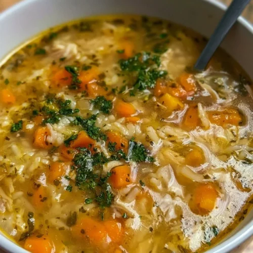 Homemade Chicken Rice Soup 2 Bowl of homemade chicken rice soup with carrots and shredded chicken