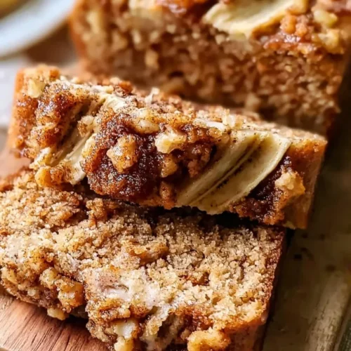 Cinnamon Crunch Banana Bread 2 Slice of Cinnamon Crunch Banana Bread with a crunchy topping