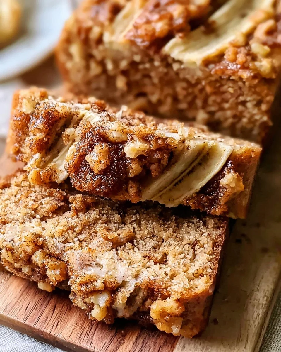 Cinnamon Crunch Banana Bread 5 Slice of Cinnamon Crunch Banana Bread with a crunchy topping