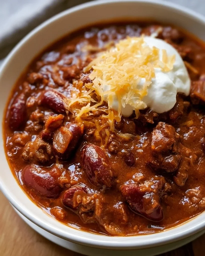 Classic Homemade Chili 1 Bowl of classic homemade chili topped with cheese and herbs