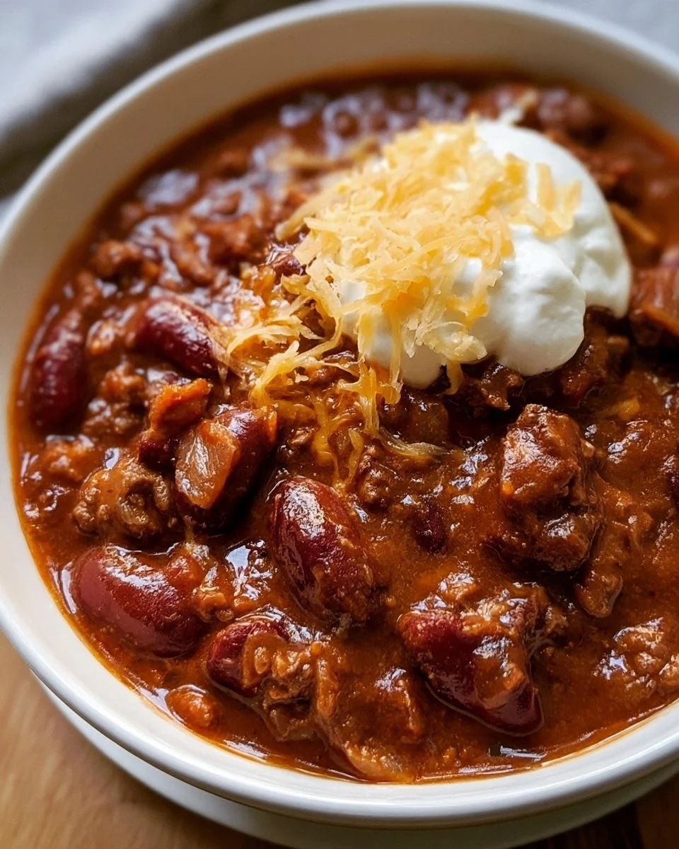 Classic Homemade Chili 1 Bowl of classic homemade chili topped with cheese and herbs