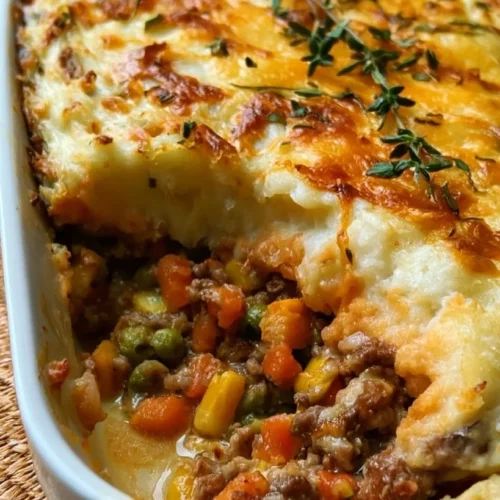 Classic Shepherd's Pie with Beef and Mashed Potatoes 2 Classic shepherd's pie in a baking dish