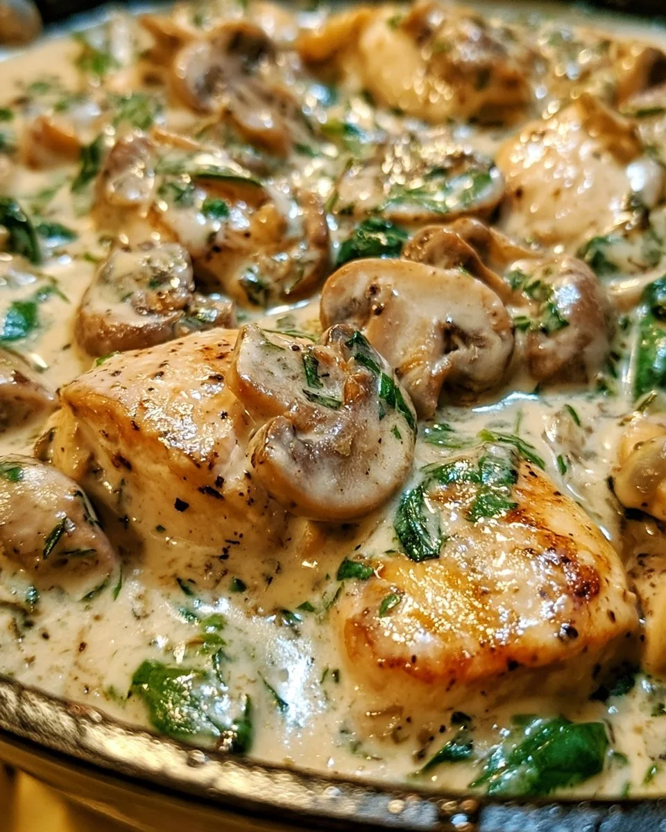 Creamy Chicken Mushroom Spinach Skillet