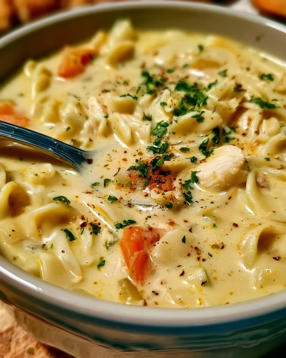 Creamy Chicken Noodle Soup with Spinach and Thyme 4 Creamy Chicken Noodle Soup with Spinach and Thyme