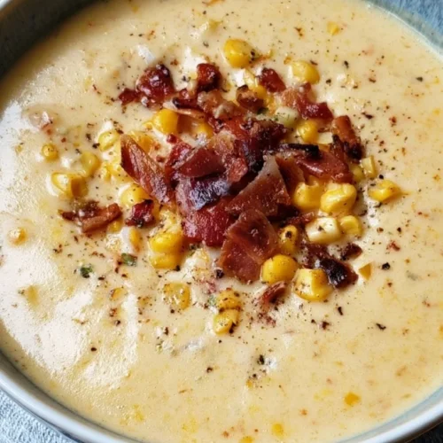 Creamy Corn Chowder with Bacon 2 Bowl of creamy corn chowder topped with crispy bacon and herbs