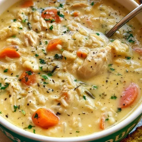Creamy Parmesan Chicken and Rice Soup 2 Bowl of creamy Parmesan chicken and rice soup with parsley