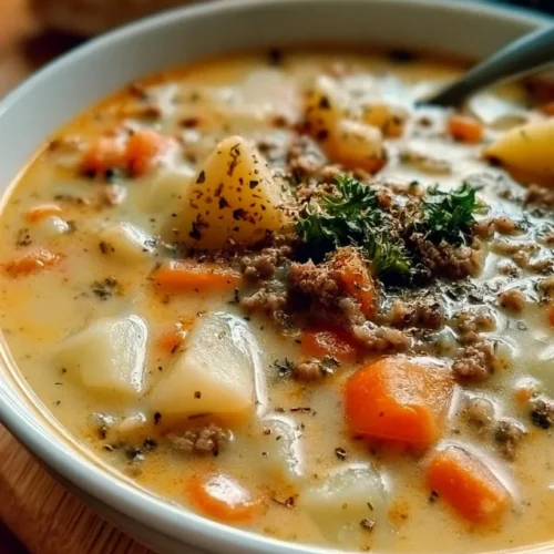Creamy Potato and Ground Beef Soup with Cheddar 2 Creamy Potato and Ground Beef Soup with Cheddar