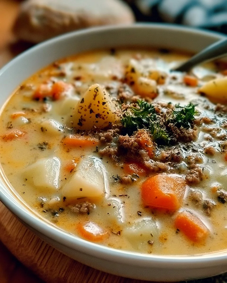 Creamy Potato and Ground Beef Soup with Cheddar 3 Creamy Potato and Ground Beef Soup with Cheddar