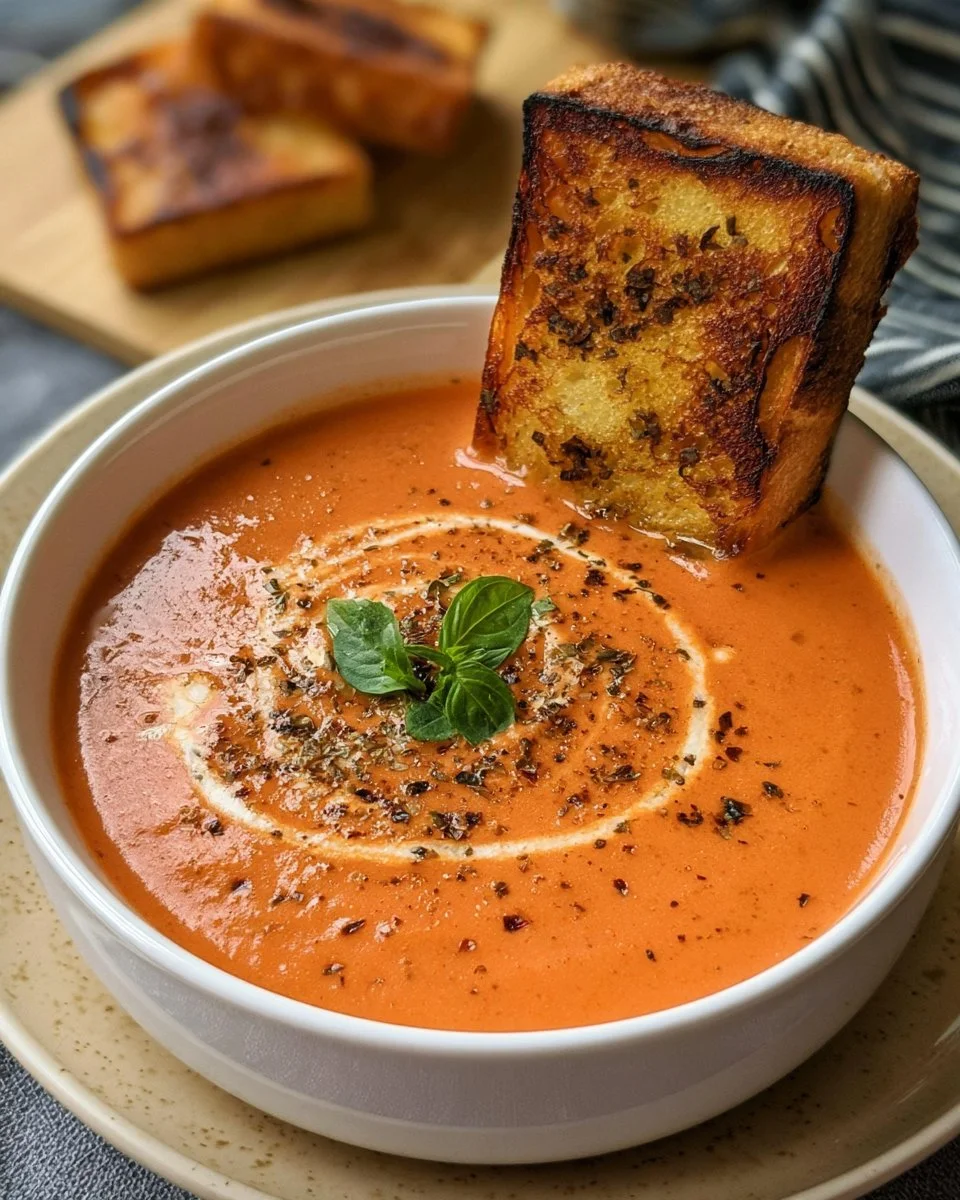 Creamy Tomato Bisque Soup 4 Bowl of creamy tomato bisque soup garnished with fresh herbs.
