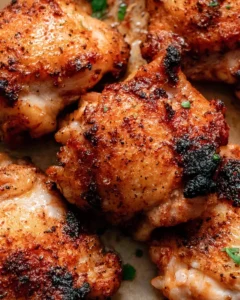 Crispy air fryer boneless skinless chicken thighs on a plate