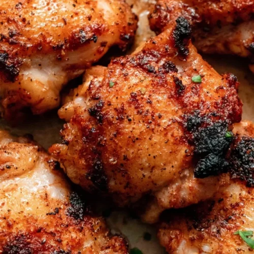 Air Fryer Boneless Skinless Chicken Thighs 2 Crispy air fryer boneless skinless chicken thighs on a plate