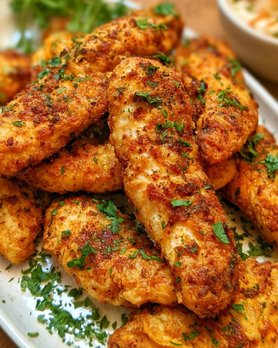 Air Fryer Chicken Tenders (No Breading) 7 Crispy air fryer chicken tenders without breading served on a plate