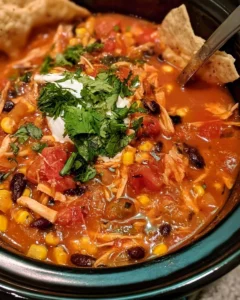 Crockpot Chicken Tortilla Soup with Black Beans and Corn