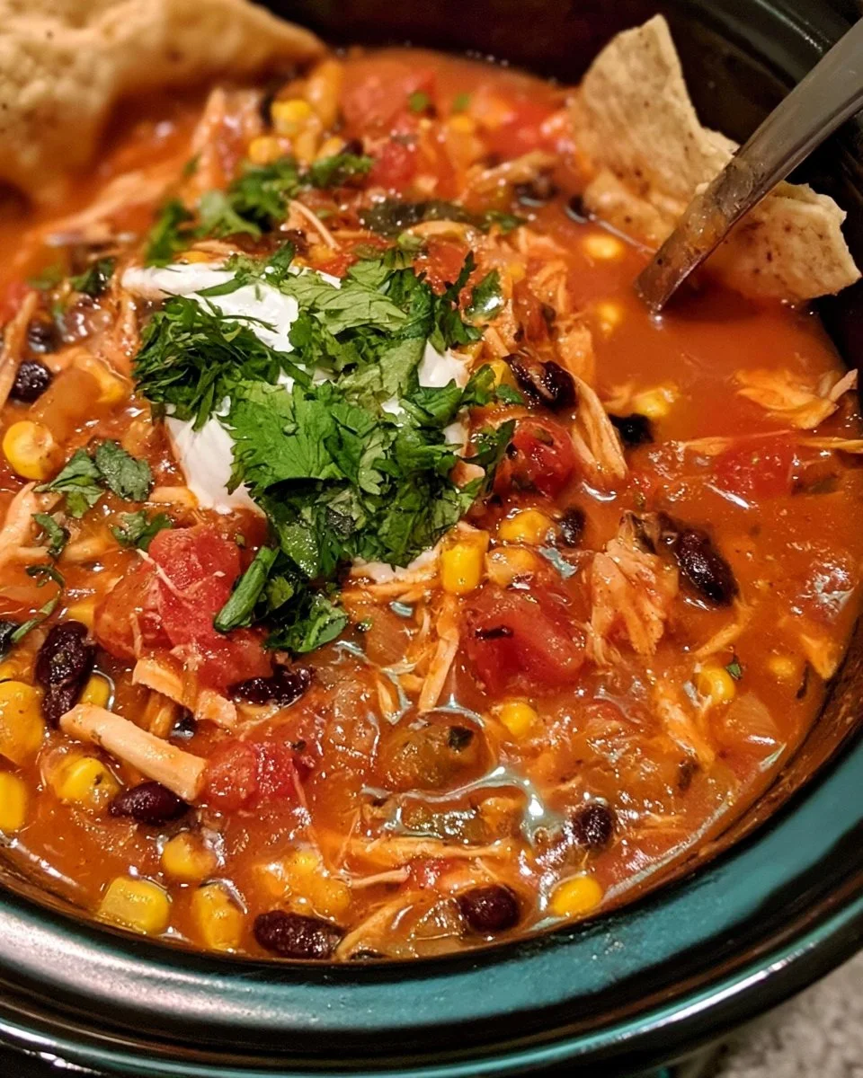 Crockpot Chicken Tortilla Soup with Black Beans and Corn 1 Crockpot Chicken Tortilla Soup with Black Beans and Corn