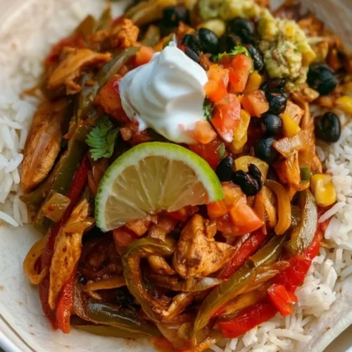 Easy Crock Pot chicken fajitas with colorful bell peppers and onions in a slow cooker.