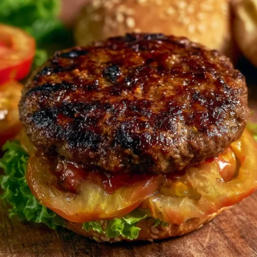 Juicy Grilled Beef Burger Patties 3 Juicy grilled beef burger patties on a grill with seared edges
