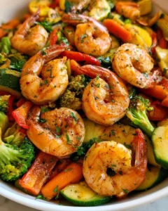 Garlic Butter Shrimp with Zucchini and Bell Peppers