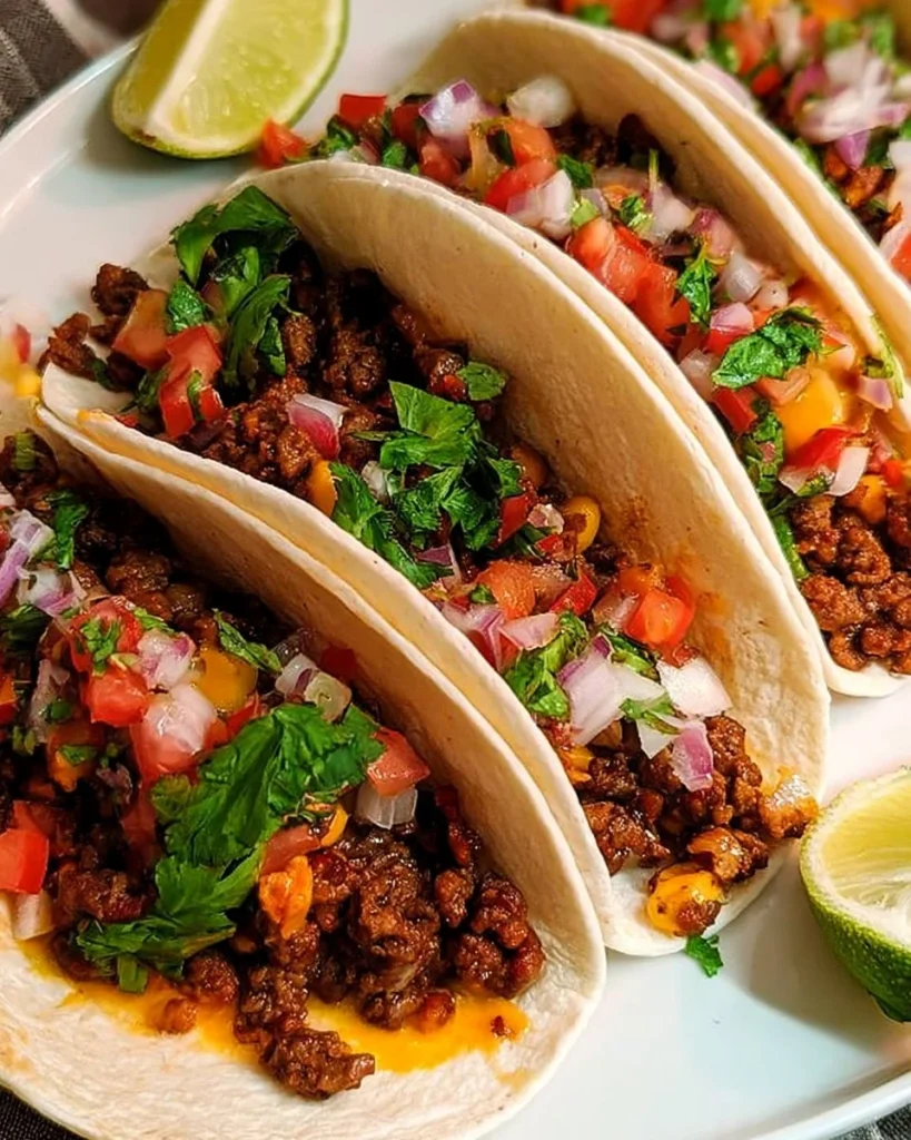 Build-Your-Own Ground Beef Taco Bar 2 Ground beef taco bar with seasoned beef, tortillas, and fresh toppings