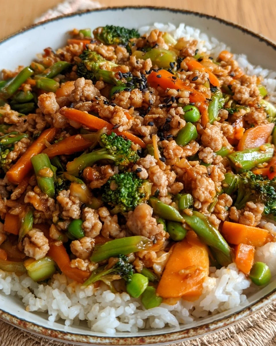 Ground turkey teriyaki stir fry with broccoli and carrots