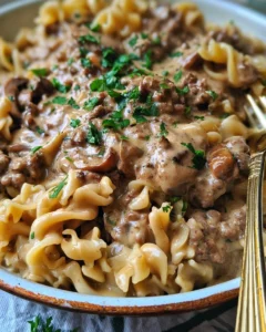 Hamburger Stroganoff with Bowtie Pasta