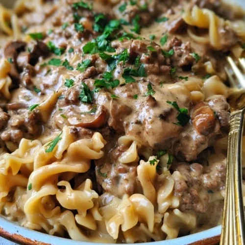Hamburger Stroganoff with Bowtie Pasta 2 Hamburger Stroganoff with Bowtie Pasta