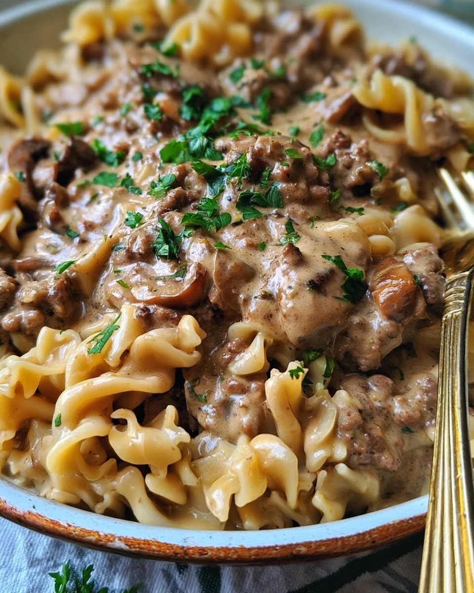 Hamburger Stroganoff with Bowtie Pasta 5 Hamburger Stroganoff with Bowtie Pasta