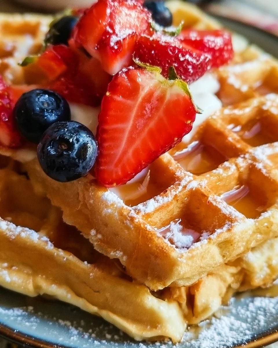 Homemade Waffles 7 Delicious homemade waffles served with fresh berries and syrup