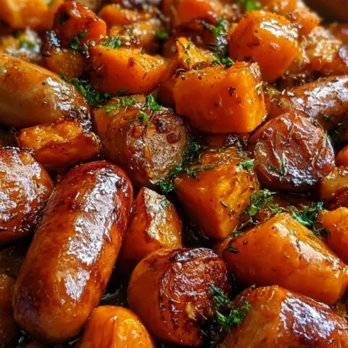 Honey Garlic Chicken Sausage and Sweet Potatoes 2 Honey garlic chicken sausage and sweet potatoes