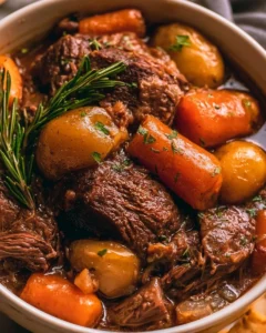 Instant Pot chuck roast cooked to perfection, served with vegetables.