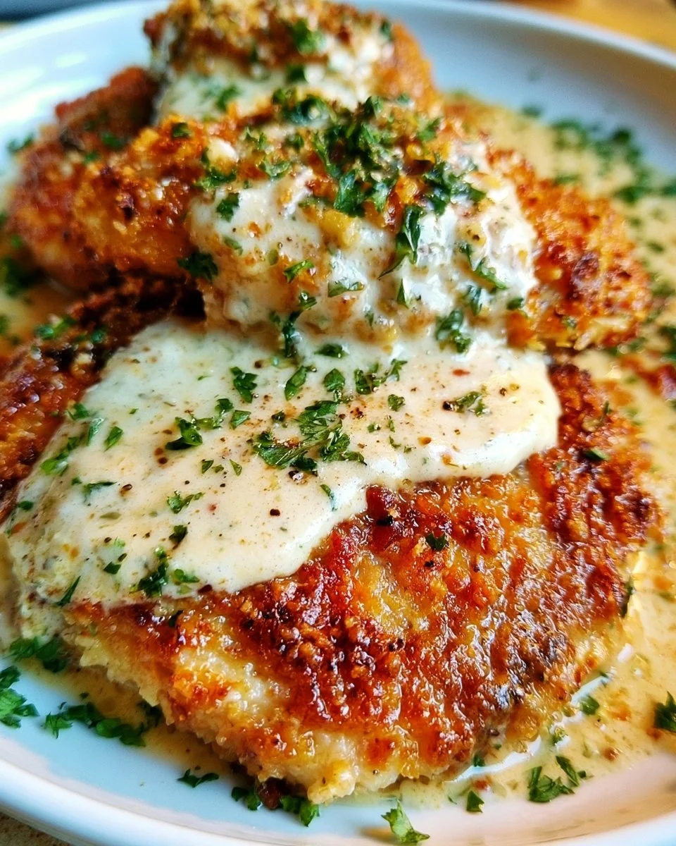 Parmesan Crusted Chicken Breasts with Garlic Cream Sauce 1 Parmesan Crusted Chicken Breasts with Garlic Cream Sauce