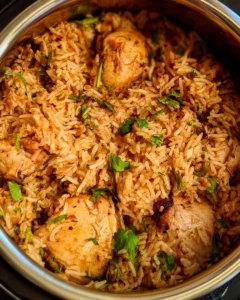 Pressure Cooker Rice and Chicken cooked in a pot