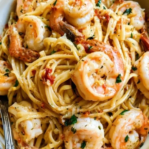 Quick Shrimp Linguine 3 Quick shrimp linguine with garlic lemon sauce, Parmesan, and fresh parsley