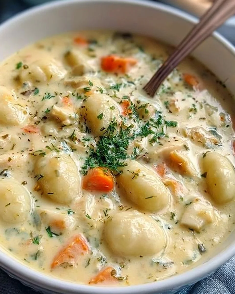 Bowl of rotisserie chicken gnocchi soup