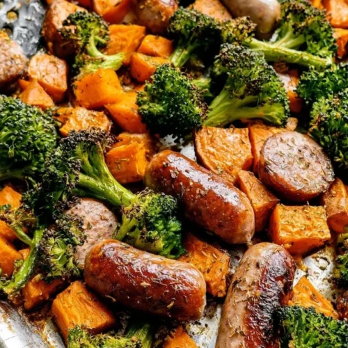 Easy Sausage Tray Bake with Sweet Potato and Broccoli 2 Easy Sausage Tray Bake with Sweet Potato and Broccoli