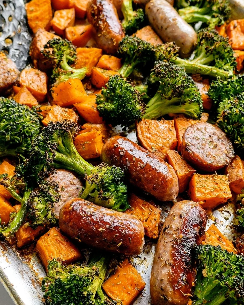 Easy Sausage Tray Bake with Sweet Potato and Broccoli