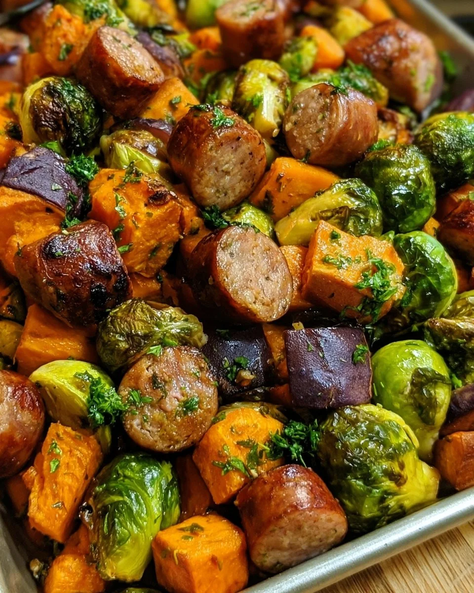 Sheet Pan Chicken Apple Sausage with Sweet Potatoes and Brussels Sprouts 5 Sheet Pan Chicken Apple Sausage with Sweet Potatoes and Brussels Sprouts
