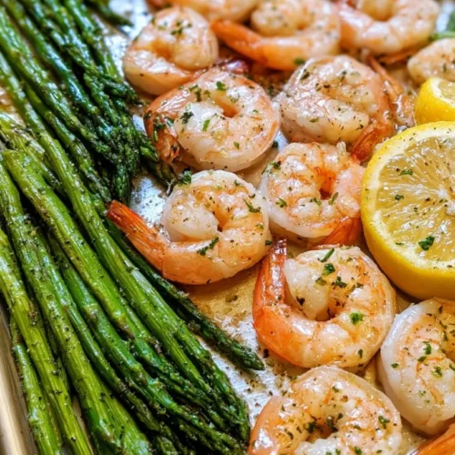 Sheet Pan Garlic Shrimp and Asparagus 2 Sheet pan garlic shrimp and asparagus ready to serve
