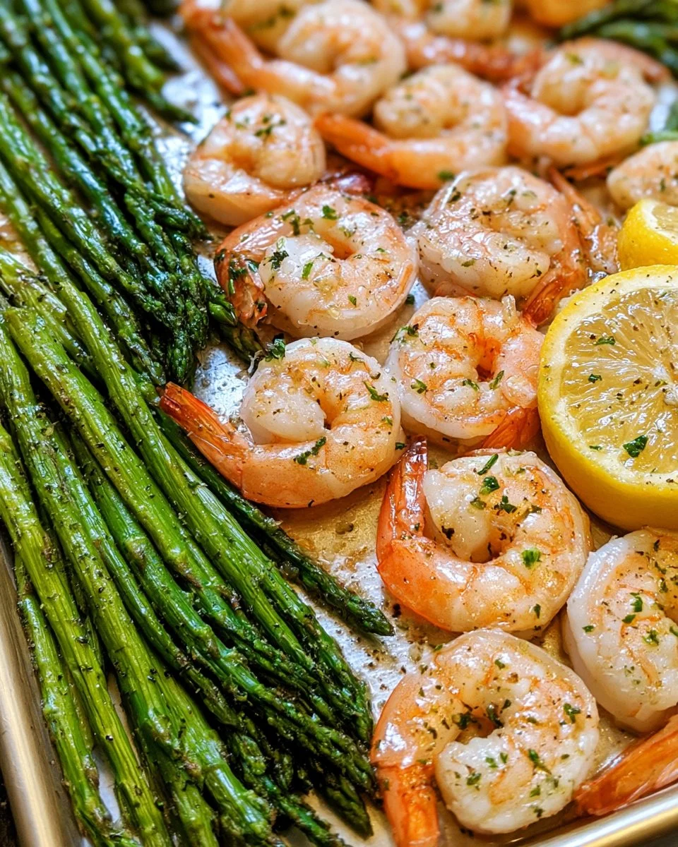 Sheet Pan Garlic Shrimp and Asparagus 5 Sheet pan garlic shrimp and asparagus ready to serve