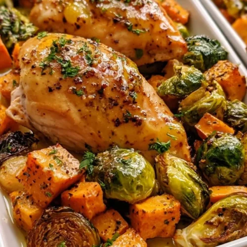 Sheet Pan Honey Dijon Chicken with Sweet Potatoes and Brussels Sprouts 2 Sheet Pan Honey Dijon Chicken with Sweet Potatoes and Brussels Sprouts