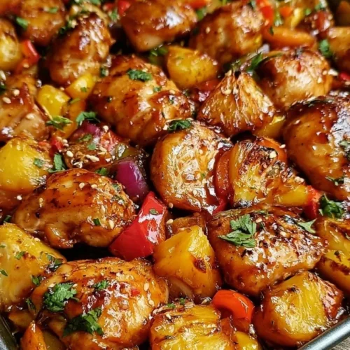 Sheet Pan Teriyaki Chicken and Pineapple 3 Sheet pan teriyaki chicken with roasted pineapple, bell peppers, and red onion